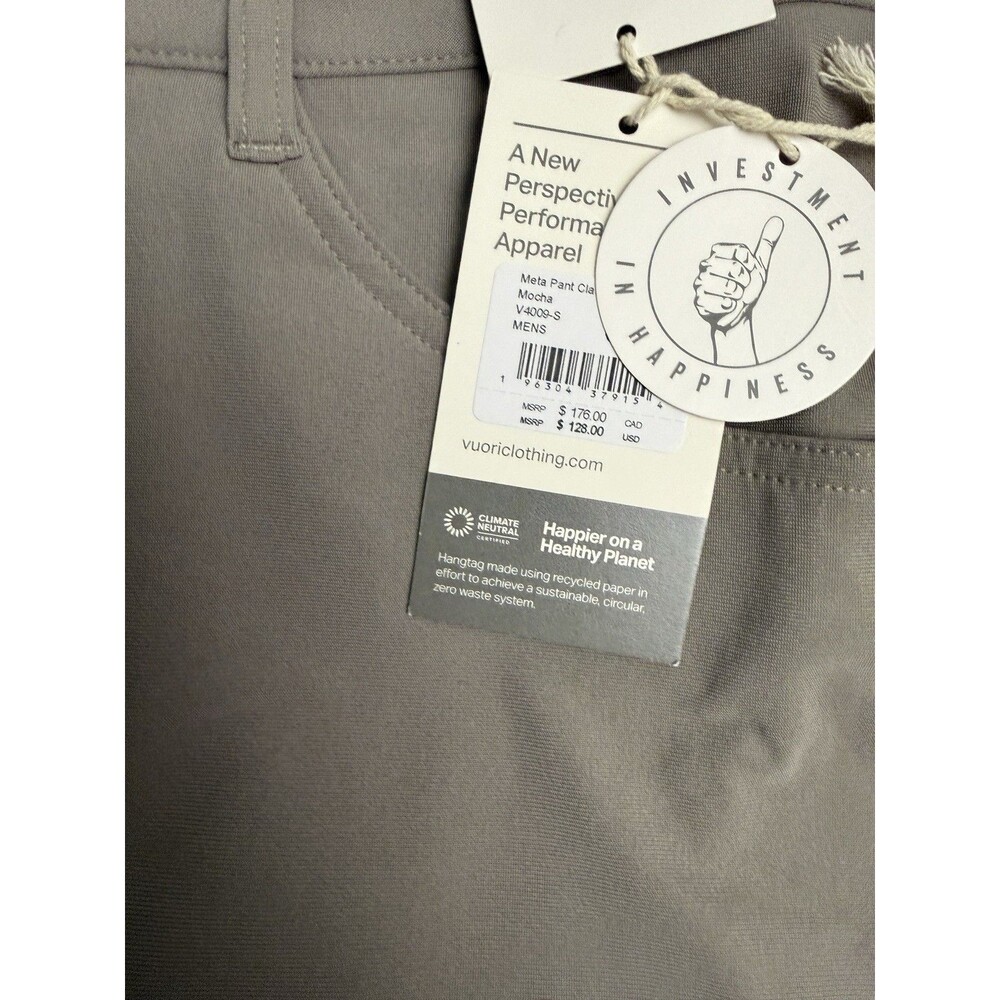 Vuori Men's Meta Pants Short Inseam 30” Size 33” Large Mocha Gray New $128 - Picture 2 of 3